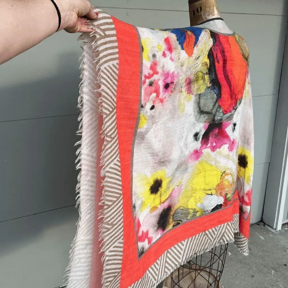 Blank London Vibrant Abstract Print Wool Blend Poncho - One Size